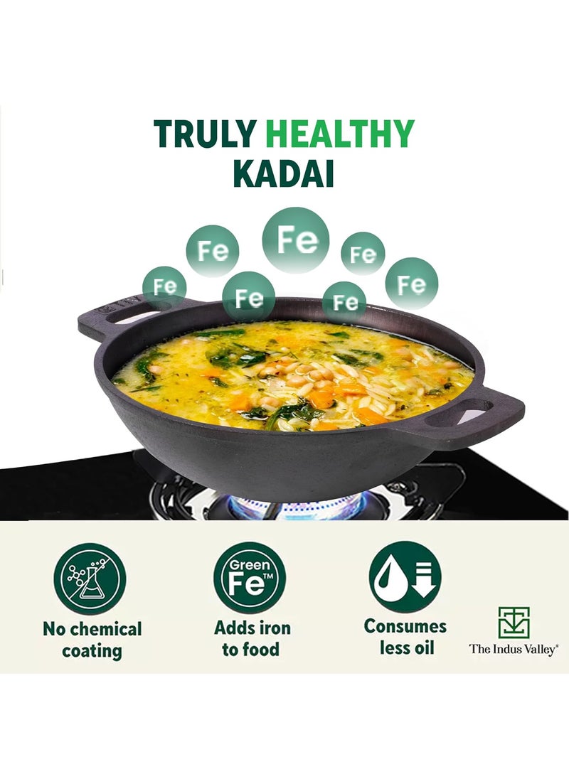 The Indus Valley Super Smooth Cast Iron Kadai for Deep Frying Small 203cm 8Inch 13Ltr 18kg Naturally Nonstick PreSeasoned Kadhai 100 Pure ToxinFree No Chemical Coating
