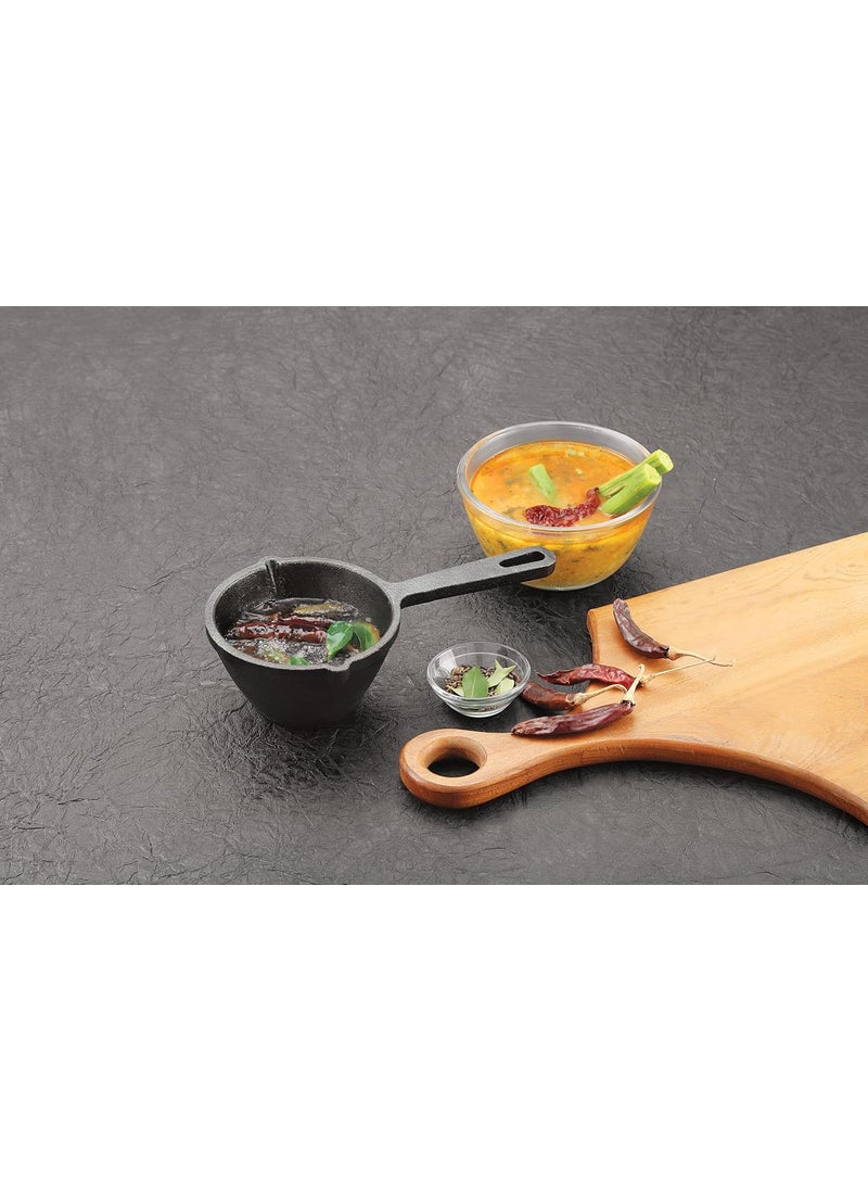 Tosaa Cast Iron Tadka Pan Vaghar Chounk Used for Frying Spices Dal Gas Induction Friendly Base Loha Baghar Small Size PreSeasoned Cookware for Kitchen 11 Cm