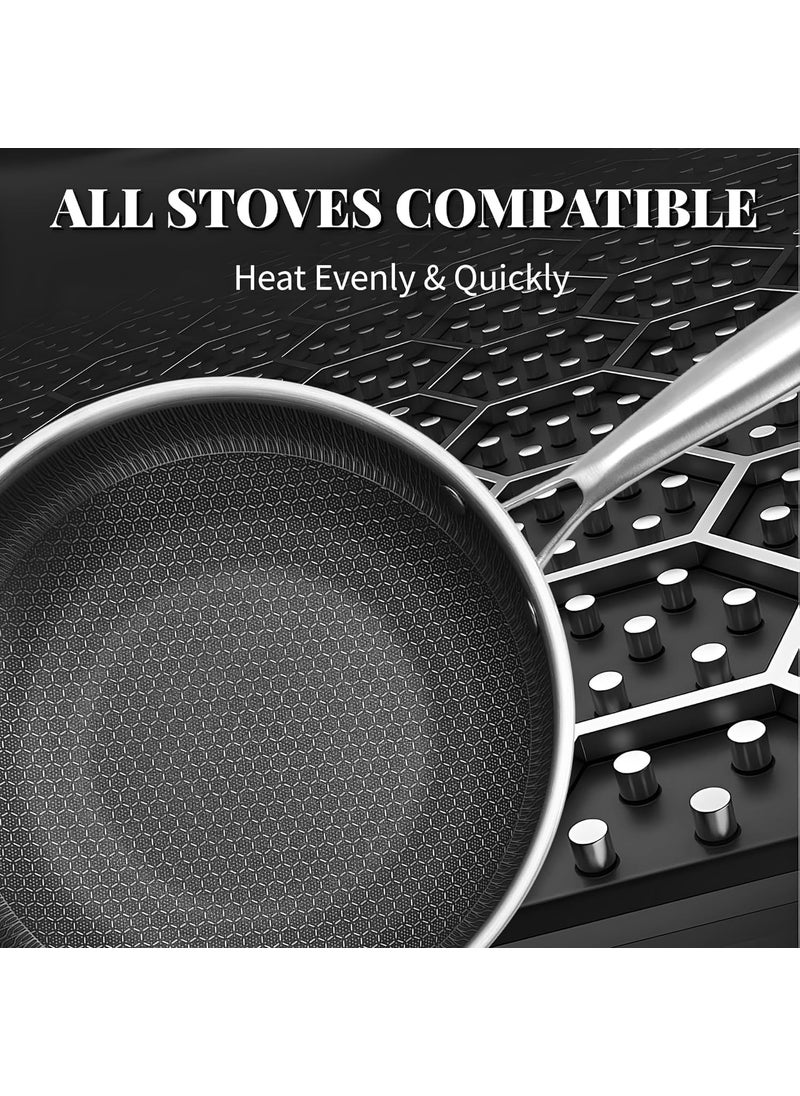 Gladnes Stainless Steel Honeycomb Frying Pan NonStick Pan with Stainless Steel Handle Stay Cool Non Toxic Dishwasher and Oven Safe Suitable for All Hob Types Steel Frying Pan 28 Cm