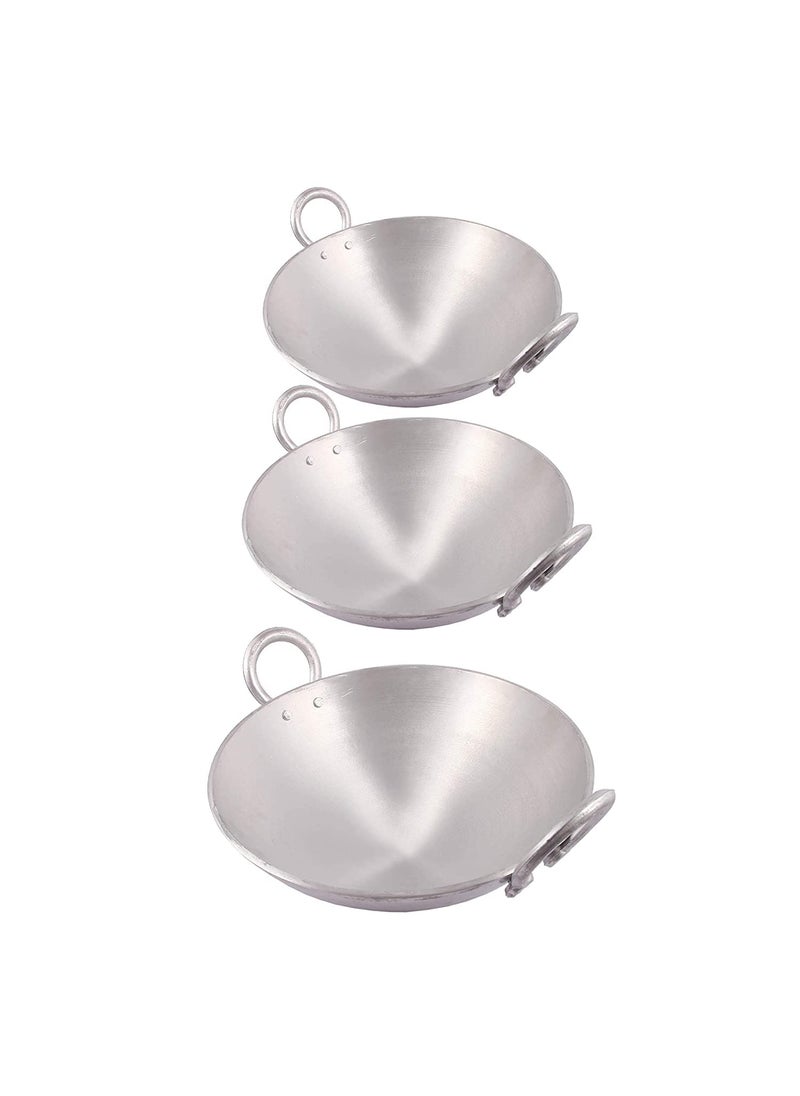 Tannu Craft Pure Aluminium KadhaiKadaiFrying Pan for Cooking Deep Fry Combo of 3 Kadai 2 Littter 3 Litter 4 Litter