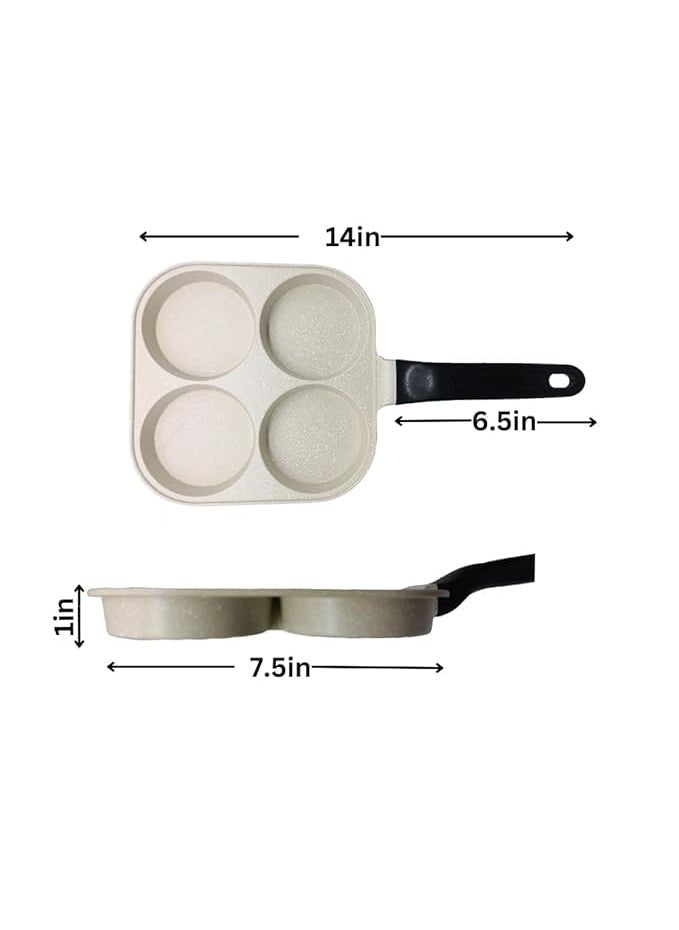 HOMETIC 4Hole NonStick Egg Frying Pan with Detachable Wooden Handle MultiPurpose Pan for Omelets Burgers Uttapam Poached Eggs Breakfast in The Kitchen White