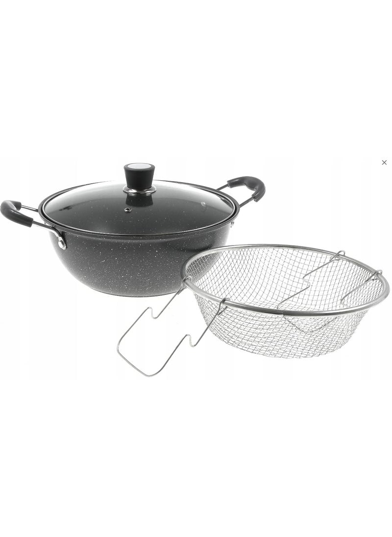 Jolfay Stearmer Fry Pan 22cm Nonstick Woks and Stir Fry Pans with Lid Frying Basket Steam Rack Nonstick Pan with LidNonstick Frying Flat Bottom Induction Compatible