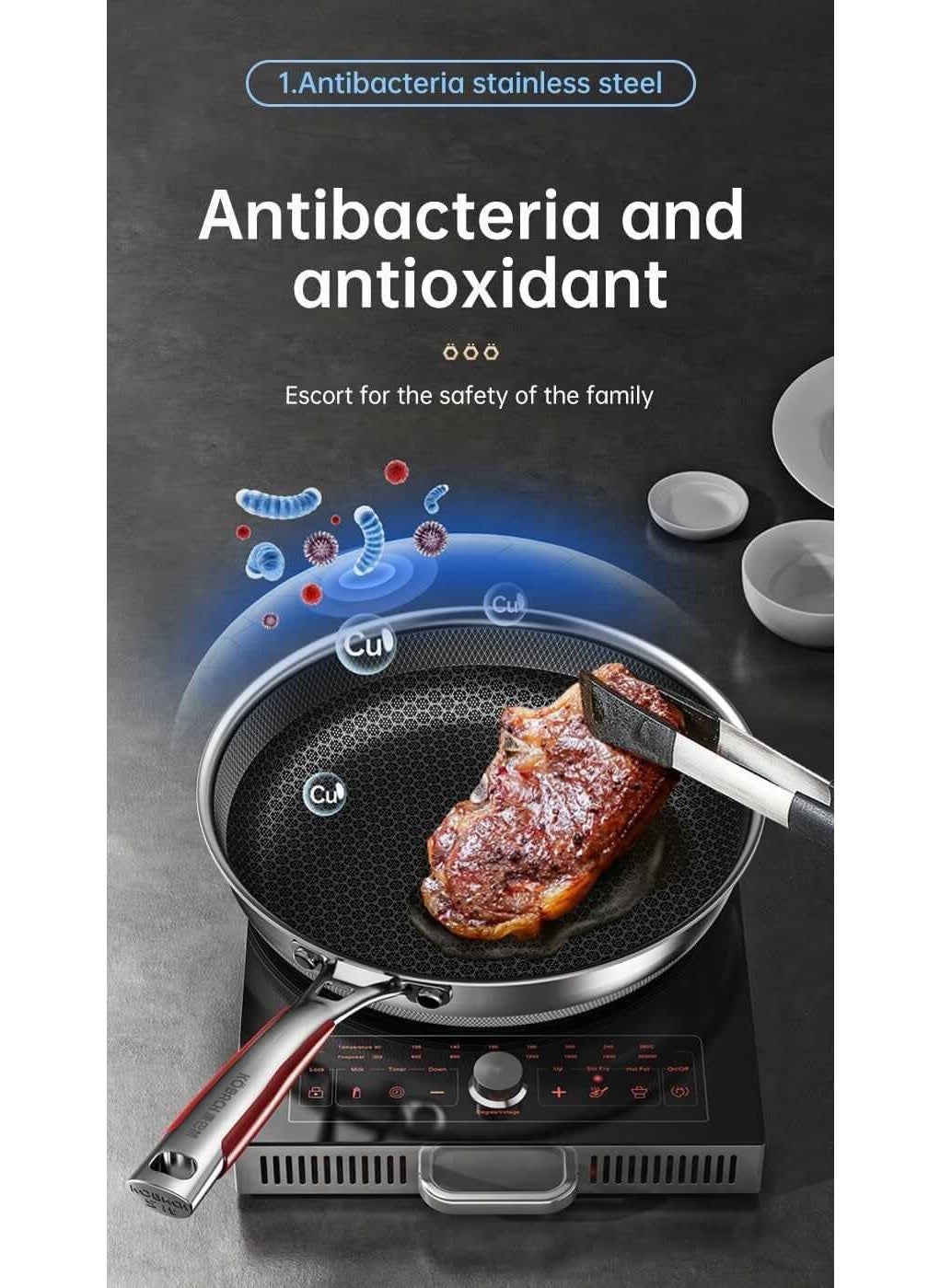Drumil Stainless Steel Honeycomb Frying Pan NonStick Pan with Stainless Steel Handle Stay Cool Best for Making Fried RiceNoodlesMeat
