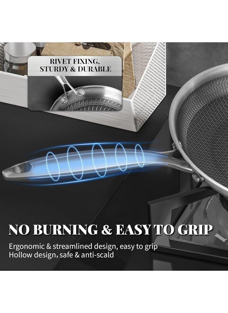 Gladnes Stainless Steel Honeycomb Frying Pan NonStick Pan with Stainless Steel Handle Stay Cool Non Toxic Dishwasher and Oven Safe Suitable for All Hob Types Steel Frying Pan 22 Cm