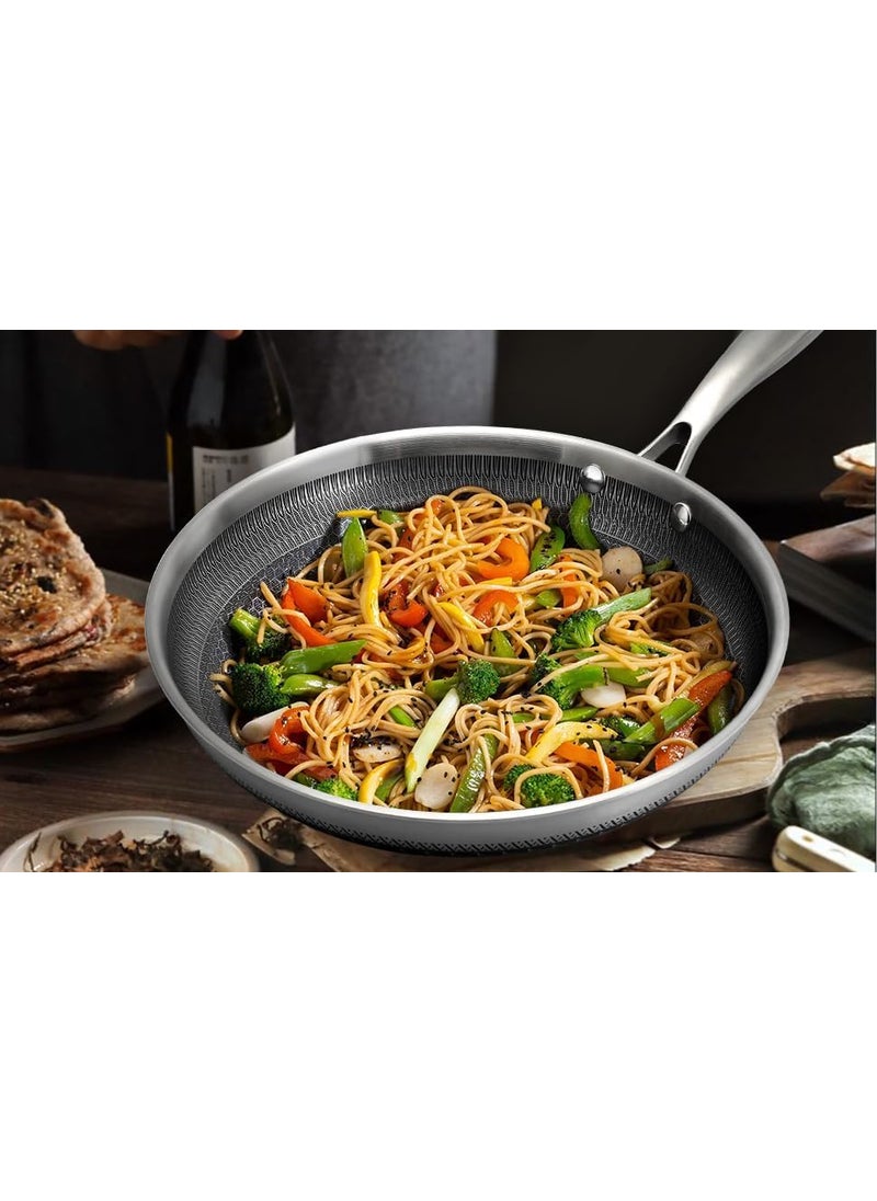 Gladnes Stainless Steel Honeycomb Frying Pan NonStick Pan with Stainless Steel Handle Stay Cool Non Toxic Dishwasher and Oven Safe Suitable for All Hob Types Steel Frying Pan 22 Cm