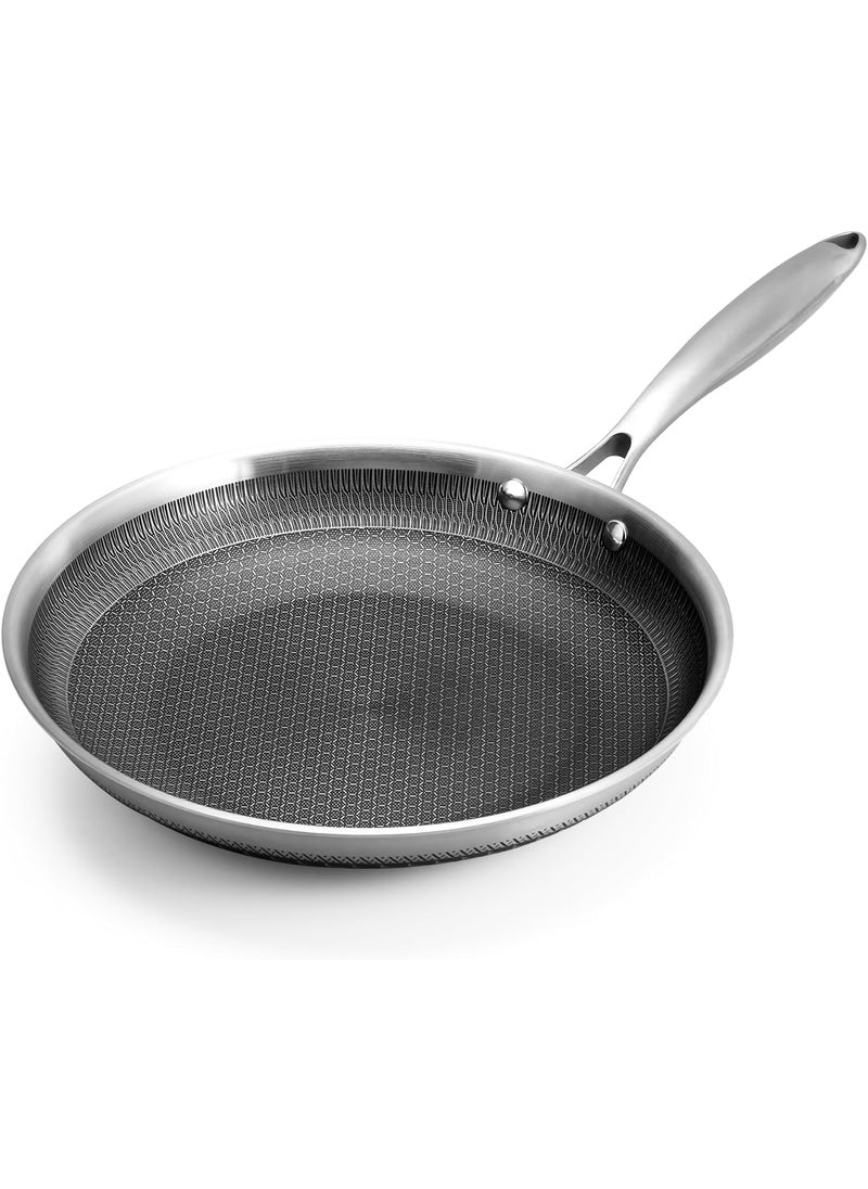 Gladnes Stainless Steel Honeycomb Frying Pan NonStick Pan with Stainless Steel Handle Stay Cool Non Toxic Dishwasher and Oven Safe Suitable for All Hob Types Steel Frying Pan 22 Cm
