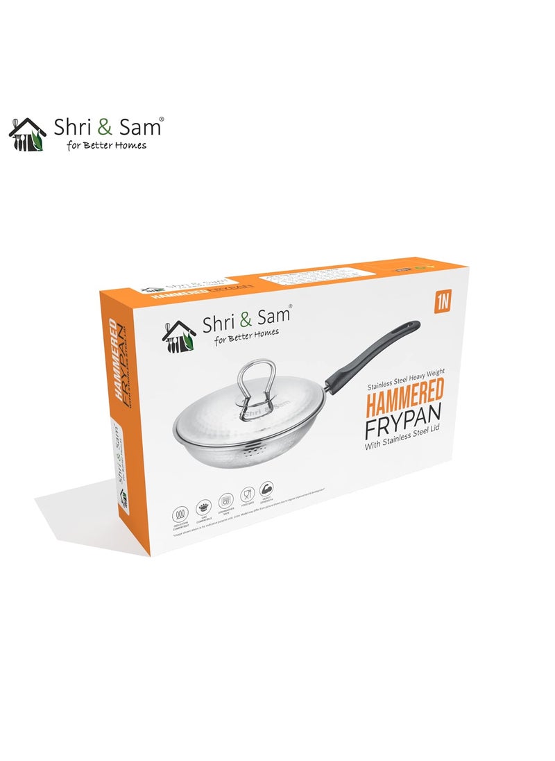 Shri Sam Stainless Steel Hammered Heavy Weight Fry Pan with lid 25 MM 20 CM