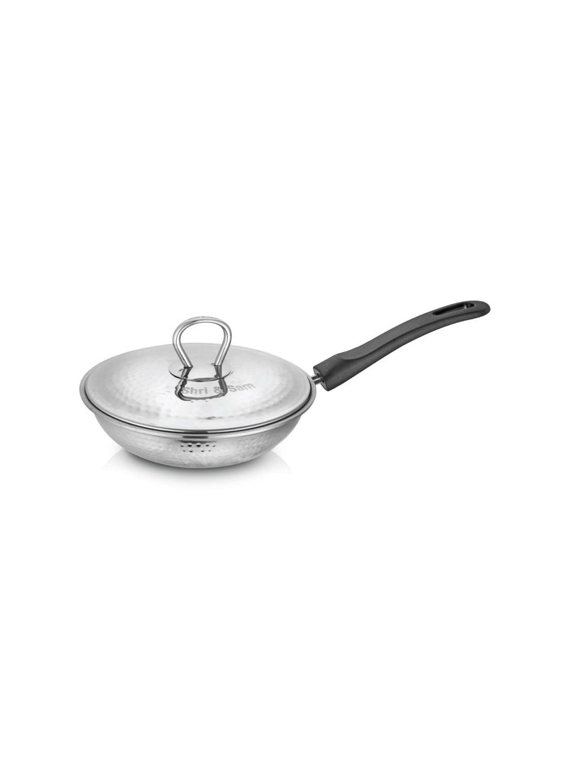 Shri Sam Stainless Steel Hammered Heavy Weight Fry Pan with lid 25 MM 20 CM