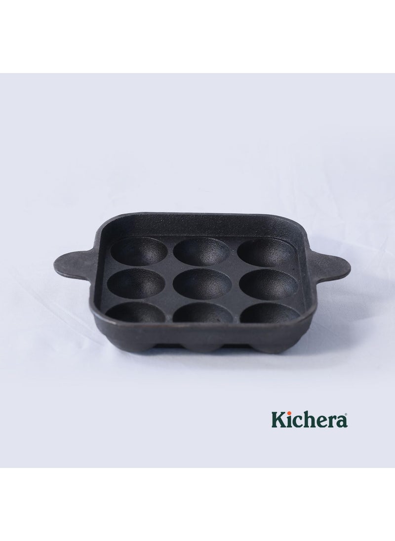 Kichera Cast Iron Paniyaram Pan Pre Seasoned Appam Pan Nonstick Appe Maker Paddu Pan 9 Cavity98 Inch 18kg Induction Friendly Unniyappam Chatti Pure ToxinFree Appam Chatty Appachatty