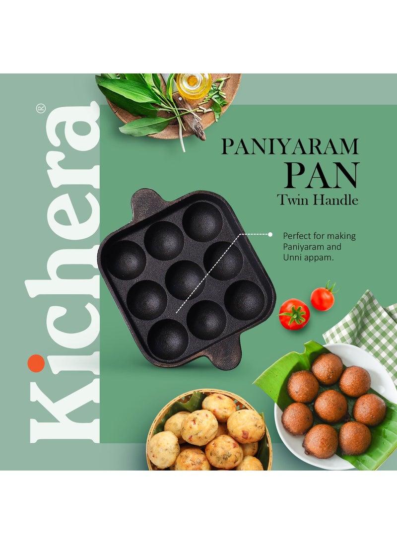 Kichera Cast Iron Paniyaram Pan Pre Seasoned Appam Pan Nonstick Appe Maker Paddu Pan 9 Cavity98 Inch 18kg Induction Friendly Unniyappam Chatti Pure ToxinFree Appam Chatty Appachatty