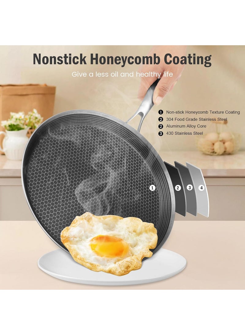 Gladnes Stainless Steel Honeycomb Frying Pan NonStick Pan with Stainless Steel Handle NonStick Pan Fry pan Induction Base Non Stick Omelette Non Stick Frying pan Stainless Steel 20 Cm 26 Cm