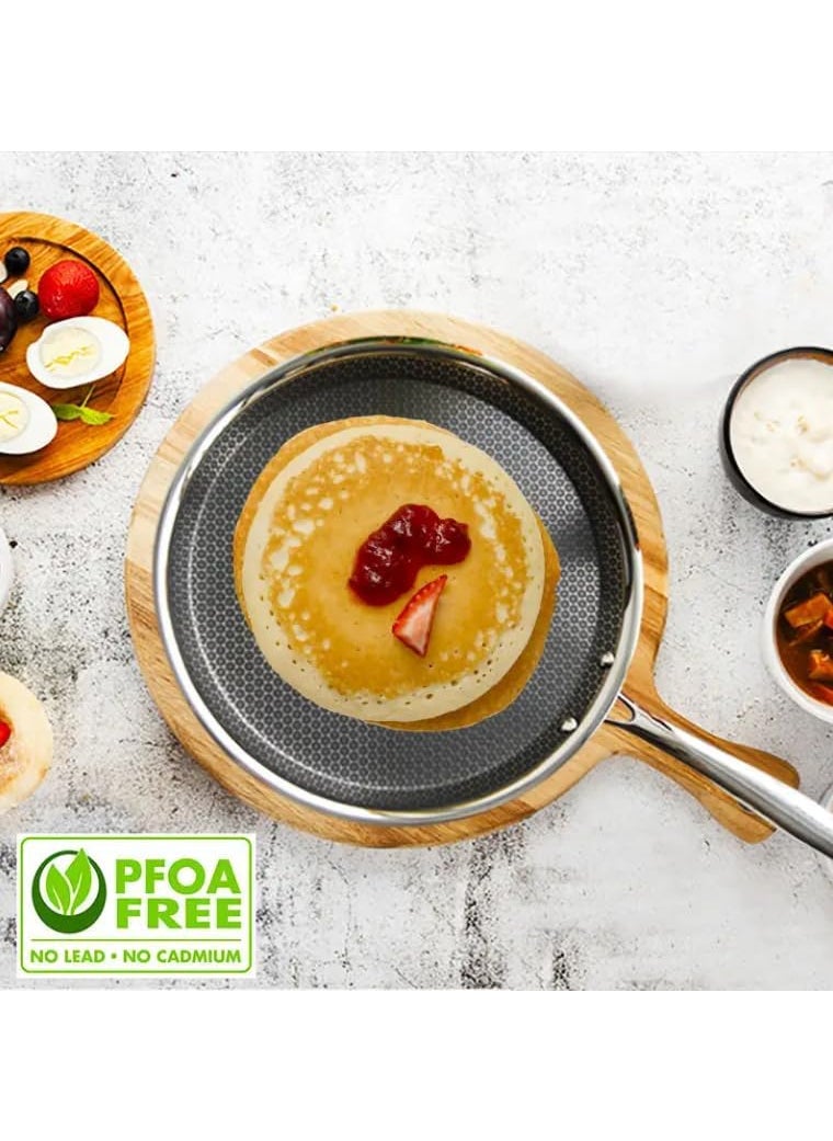 Gladnes Stainless Steel Honeycomb Frying Pan NonStick Pan with Stainless Steel Handle NonStick Pan Fry pan Induction Base Non Stick Omelette Non Stick Frying pan Stainless Steel 20 Cm 26 Cm