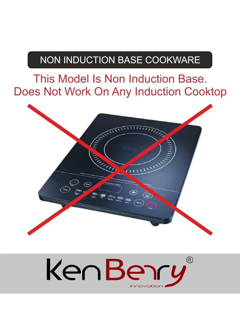 KenBerry Prime 240 Non Stick Kitchen Combo Kadhai Tawa Frya Pan 3 Ladle Steel Lid NonStick Cookware Set Aluminium 7 PCs Set Non Induction Base