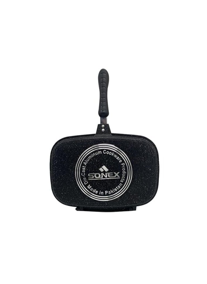 SONEX Die Cast Double Grill Pan 30cm, Ceramic Coating with Extra Rubber