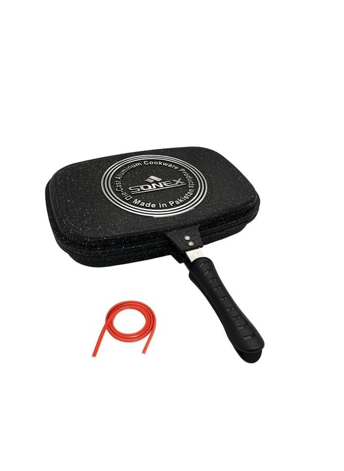 SONEX Die Cast Double Grill Pan 30cm, Ceramic Coating with Extra Rubber