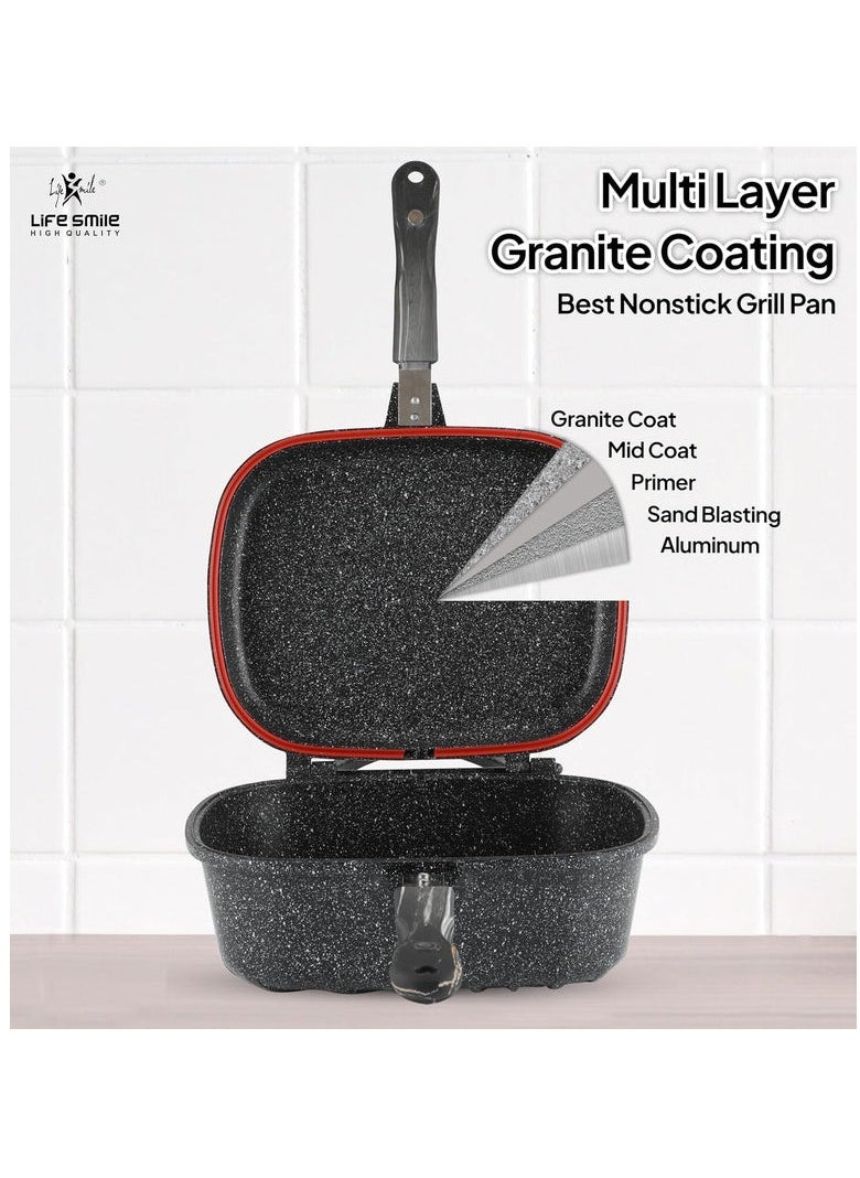 LIFE SMILE Granite Coating Double Grill Pan 30cm, Scrach Proof