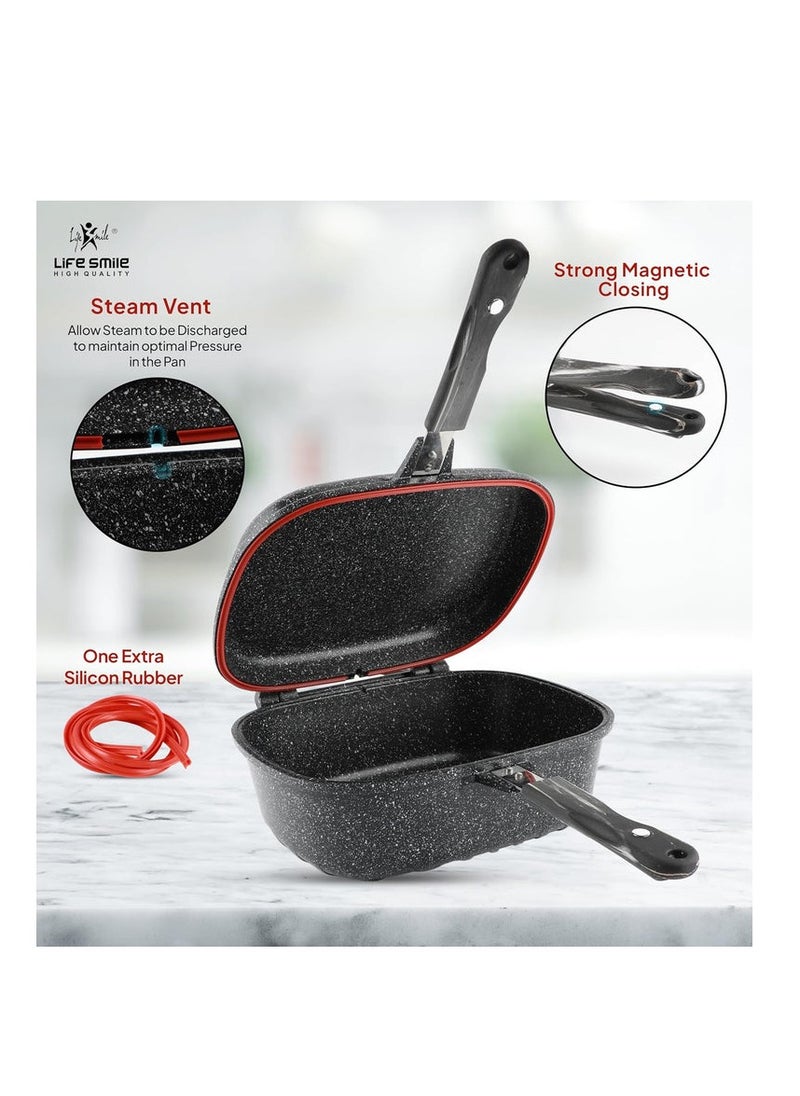 LIFE SMILE Granite Coating Double Grill Pan 30cm, Scrach Proof