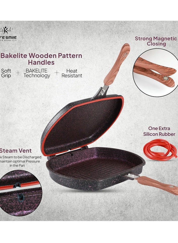 LIFE SMILE Granite Coating Double Grill Pan 32cm, Scrach Proof