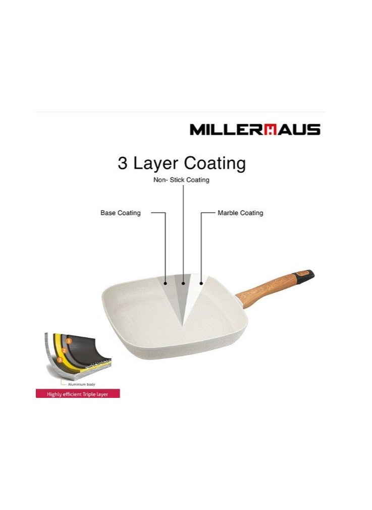 MILLERHAUS Aluminum Square Fry Pan Marble Non-Stick Coating, 28cm x 28cm x 4.2cm, MH-4510