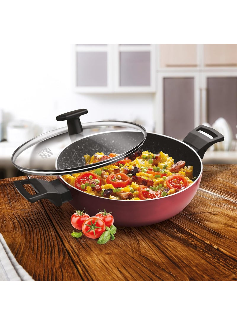 MILTON Pro cook Aluminium Granito Induction Kadhai with Lid 24 Cm 28 Litre Burgundy 2 Years Warranty