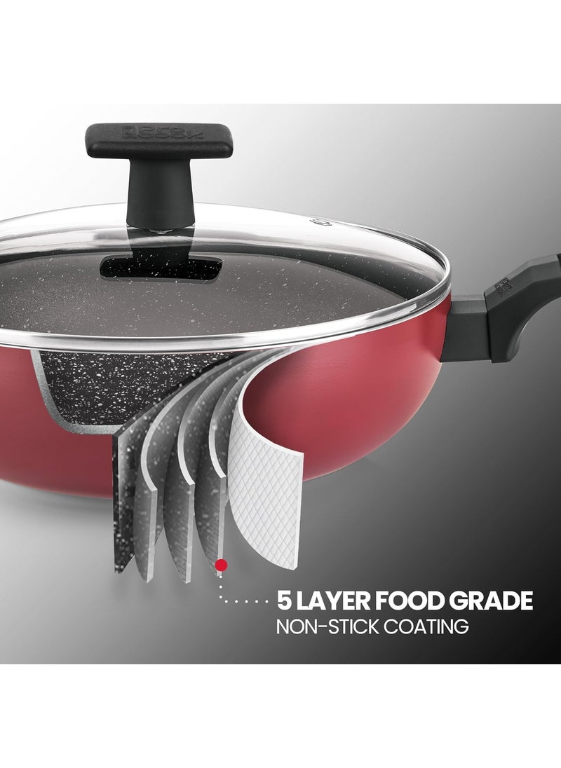 MILTON Pro cook Aluminium Granito Induction Kadhai with Lid 24 Cm 28 Litre Burgundy 2 Years Warranty