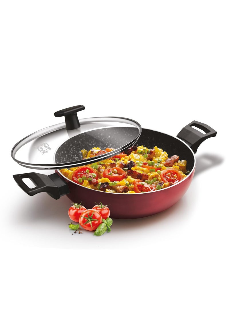 MILTON Pro cook Aluminium Granito Induction Kadhai with Lid 24 Cm 28 Litre Burgundy 2 Years Warranty