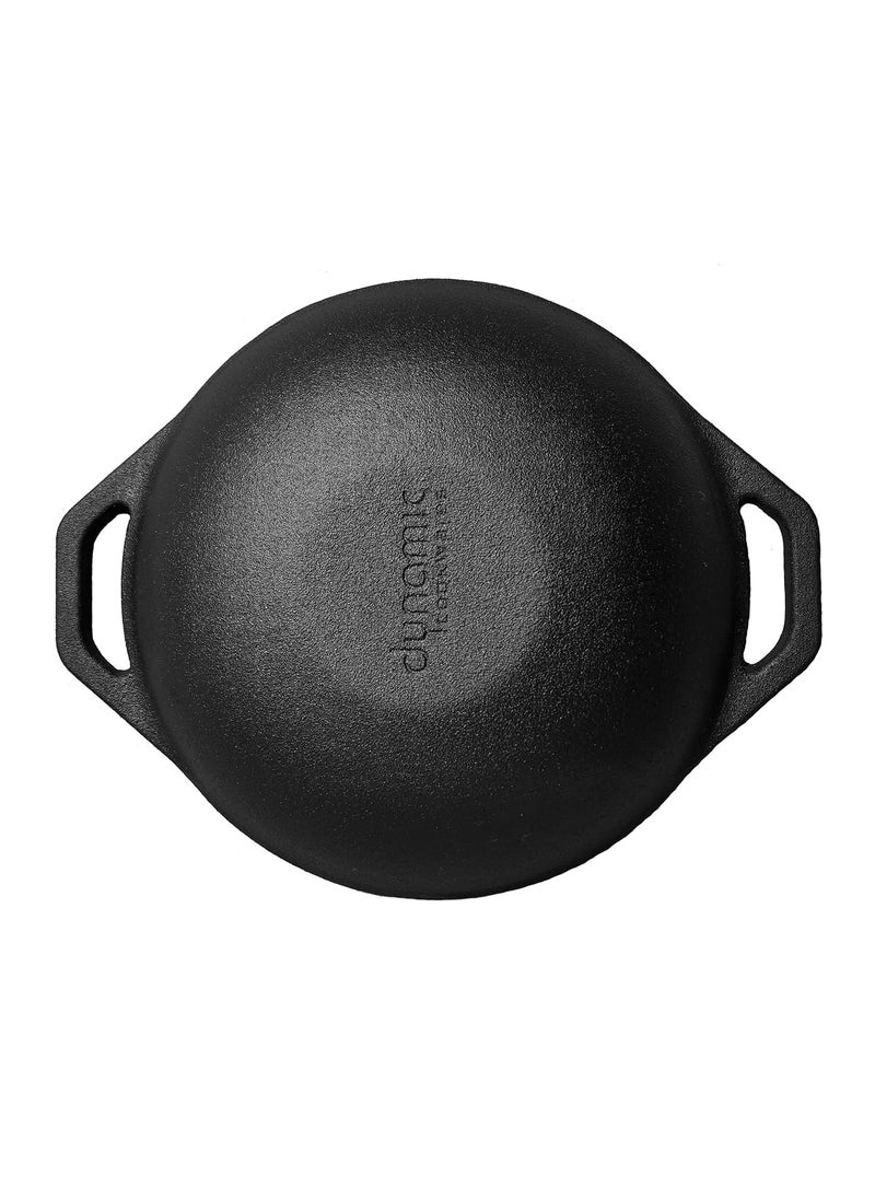 DYNAMIC COOKWARES Naturally Non Stick Even Matte Finish Kadai 10 Inch Cast Iron Kadaai for Induction Stove Premium Pre Seasoned Iron Wok Ultra Thick Base for Even Cooking Wok with Dual Handle