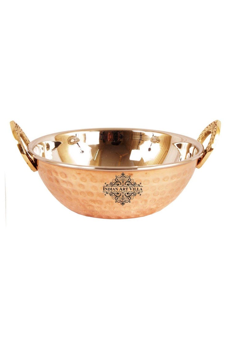 Indian Art Villa Hammered Steel Copper Kadhai Wok Bowl Serving Dishes Tableware 500 ml Set of 2
