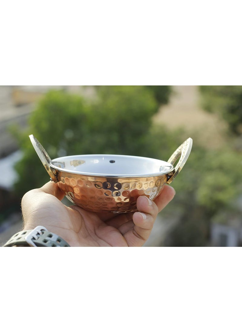 Indian Art Villa Hammered Steel Copper Kadhai Wok Bowl Serving Dishes Tableware 500 ml Set of 2