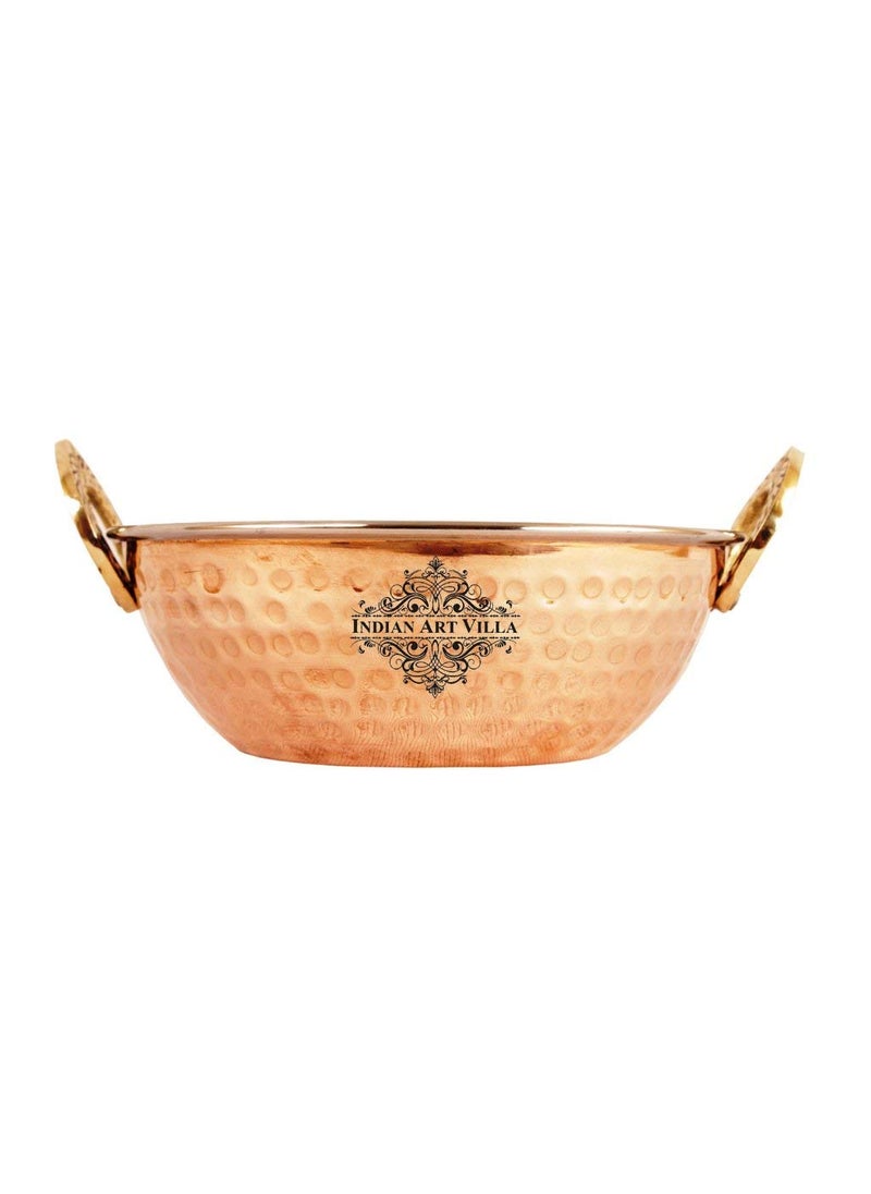 Indian Art Villa Hammered Steel Copper Kadhai Wok Bowl Serving Dishes Tableware 500 ml Set of 2