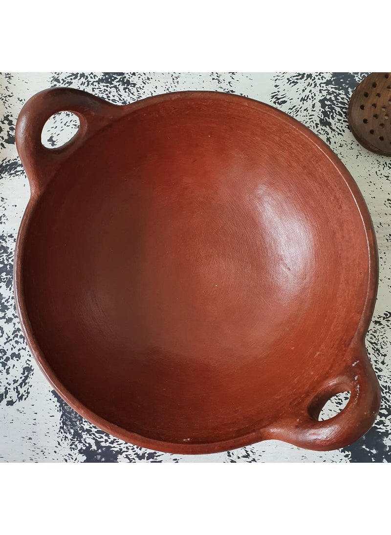 NUTRION Pre Seasoned Terracotta Clay Pottery Mud KadaiEarthen Handi for Cooking and ServingLargeRed