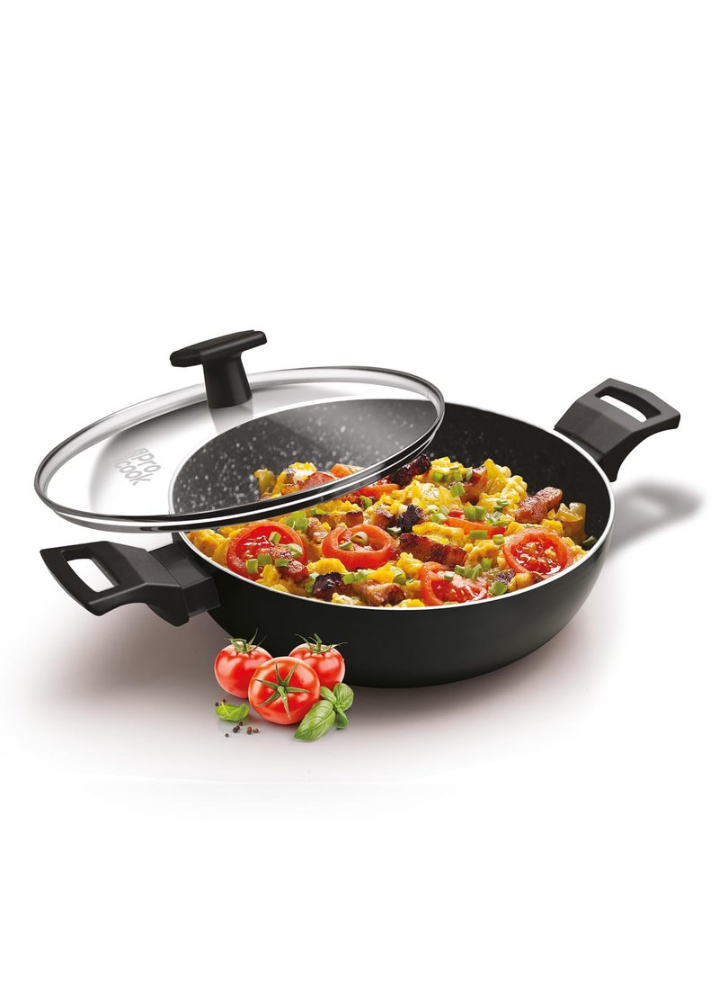 MILTON Pro cook Granito Aluminium Kadhai 28 cm41 Litre with Glass Lid Induction Base Metal Spoon Friendly 5 Layer NonStick Coating Deep Kadai 2 Years Warranty Black