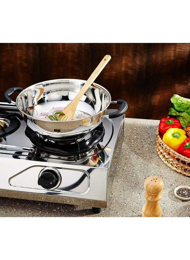 Yopple Stainless Steel NonStick Deep Kadai Wok 4000ml Heavy Base Frying Cooking Pot Induction Bottom Stockpot ExtraLarge Stewpot with Handles MultiPurpose Kitchen Cookware