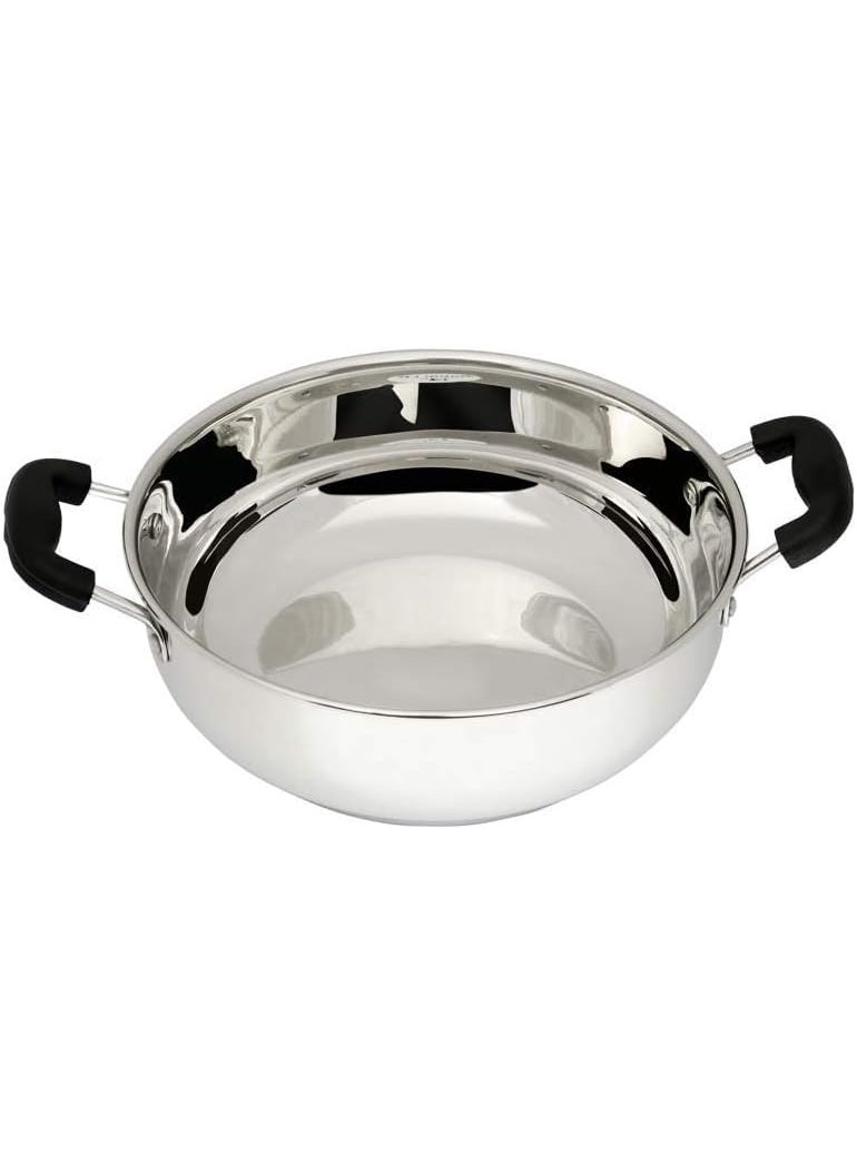 Yopple Stainless Steel NonStick Deep Kadai Wok 4000ml Heavy Base Frying Cooking Pot Induction Bottom Stockpot ExtraLarge Stewpot with Handles MultiPurpose Kitchen Cookware