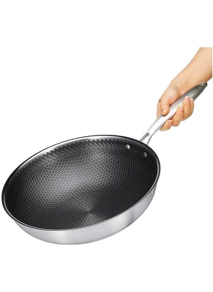 OCTOPUSPRIME Stainless Steel Frying Pan NonStick Home Double Sided Honeycomb Pancake Omelet Pan MultiFunctional Steak Wok Pan 305cm