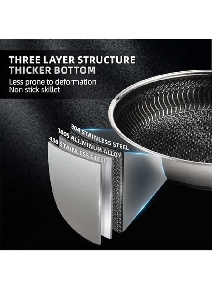 OCTOPUSPRIME Stainless Steel Frying Pan NonStick Home Double Sided Honeycomb Pancake Omelet Pan MultiFunctional Steak Wok Pan 305cm