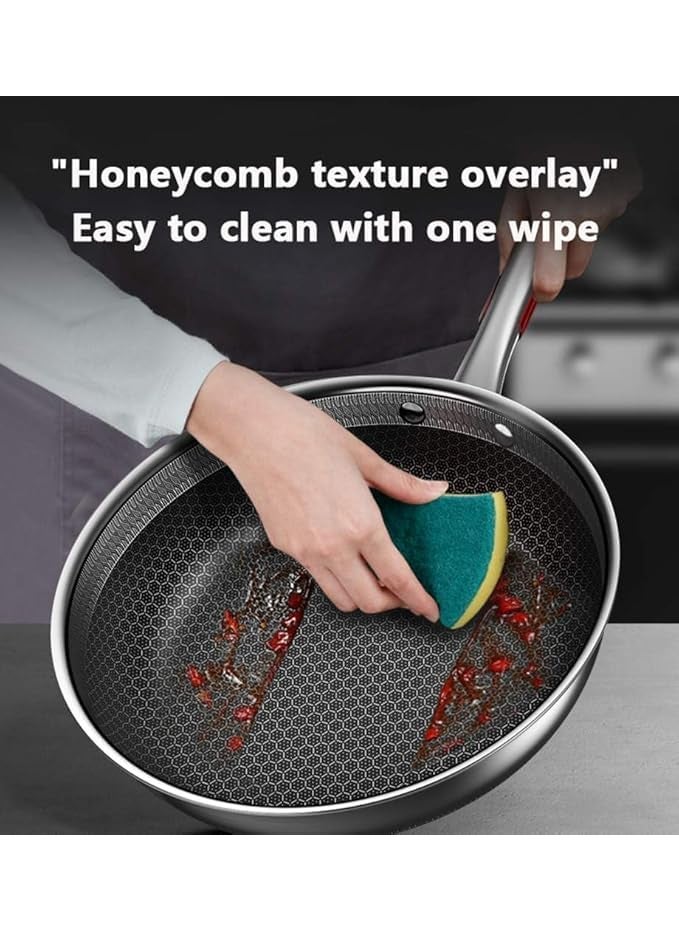 OCTOPUSPRIME Stainless Steel Frying Pan NonStick Home Double Sided Honeycomb Pancake Omelet Pan MultiFunctional Steak Wok Pan 305cm
