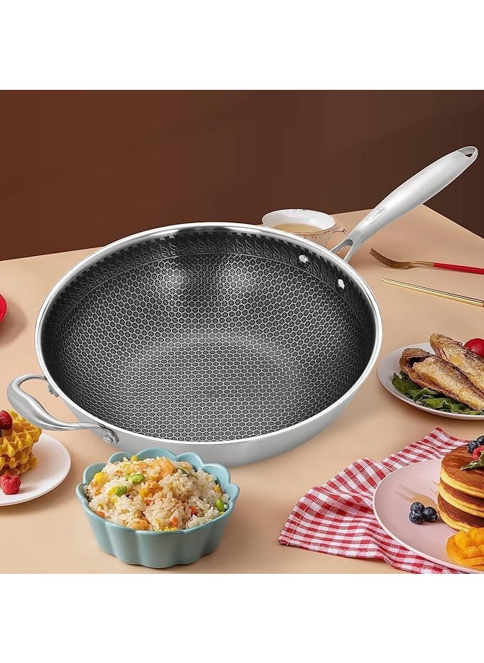 OCTOPUSPRIME Stainless Steel Frying Pan NonStick Home Double Sided Honeycomb Pancake Omelet Pan MultiFunctional Steak Wok Pan 305cm