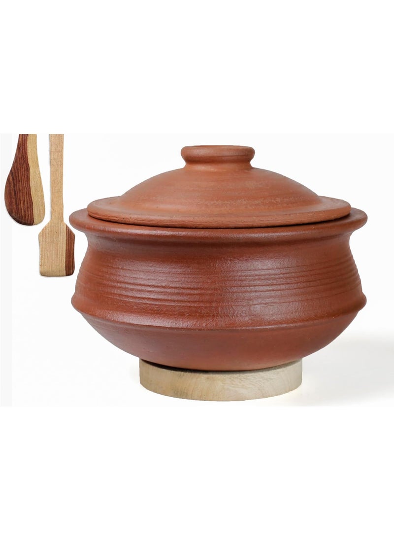 Craftsman India Online Clay Biryani HandiPot for Cooking and Serving with Lid 2 Liter Uncoated Red