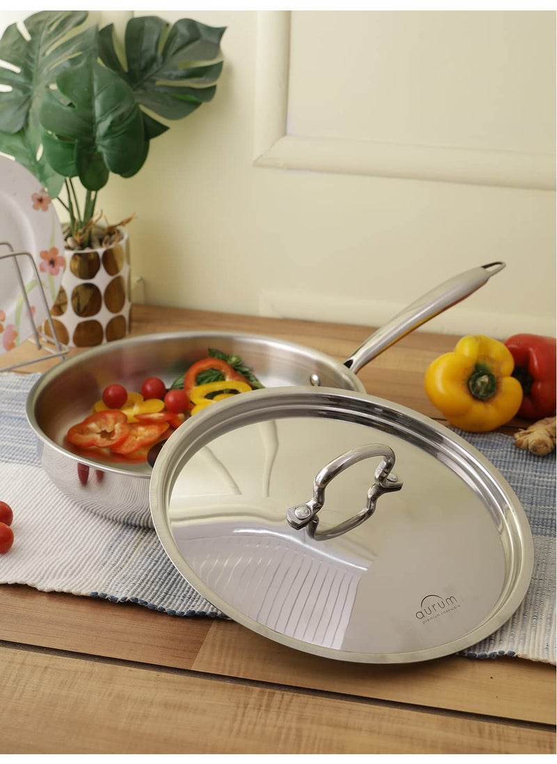 Aurum EON Triply Induction Base Stainless Steel Saute Pan with SS Lid 22 Cm 18 LTR