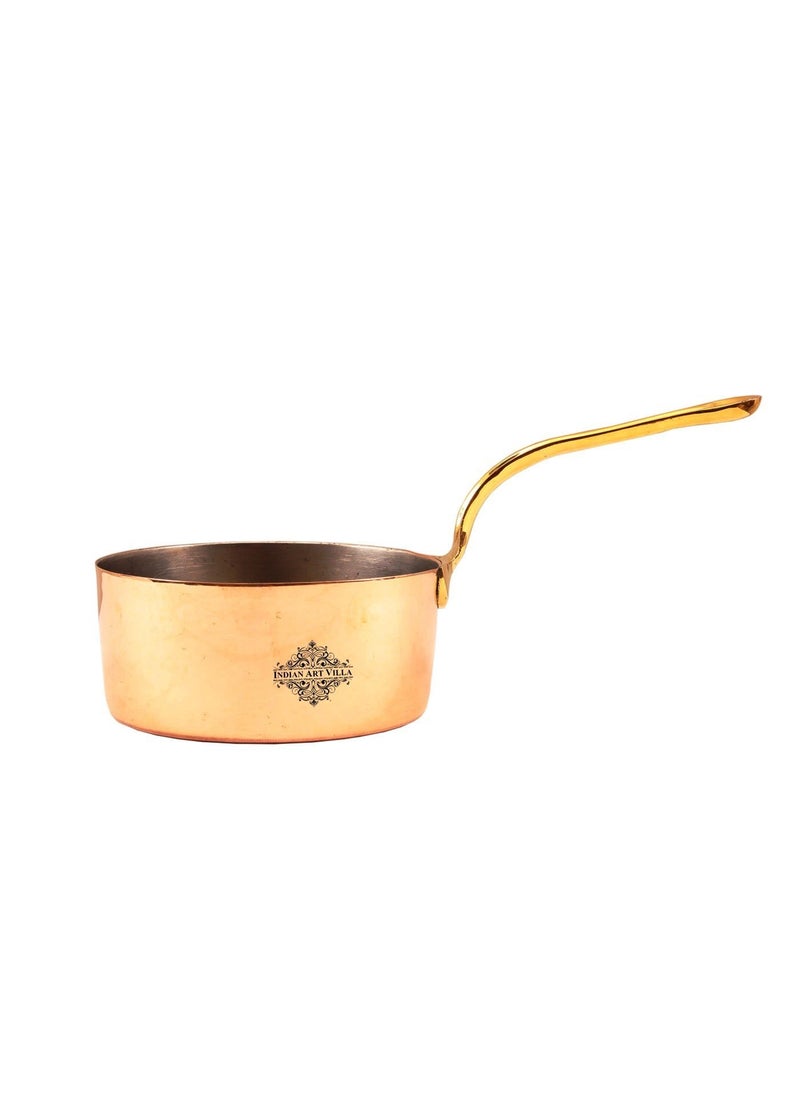 INDIAN ART VILLA Copper Plain Pot Pan with Inside Tin Lining Brass Handle Serveware Tableware Diameter 44 Inches