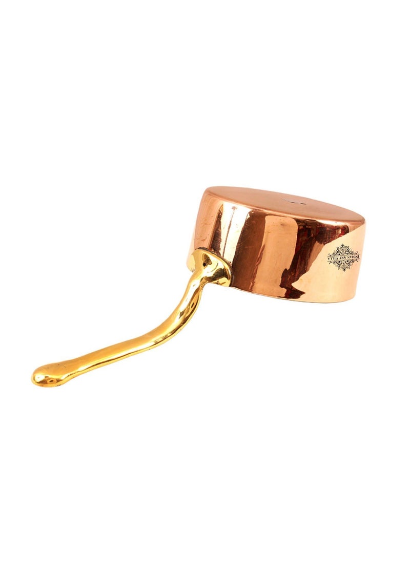 INDIAN ART VILLA Copper Plain Pot Pan with Inside Tin Lining Brass Handle Serveware Tableware Diameter 44 Inches