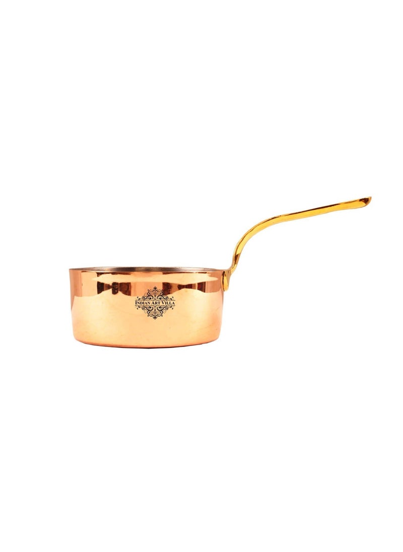 INDIAN ART VILLA Copper Plain Pot Pan with Inside Tin Lining Brass Handle Serveware Tableware Diameter 44 Inches
