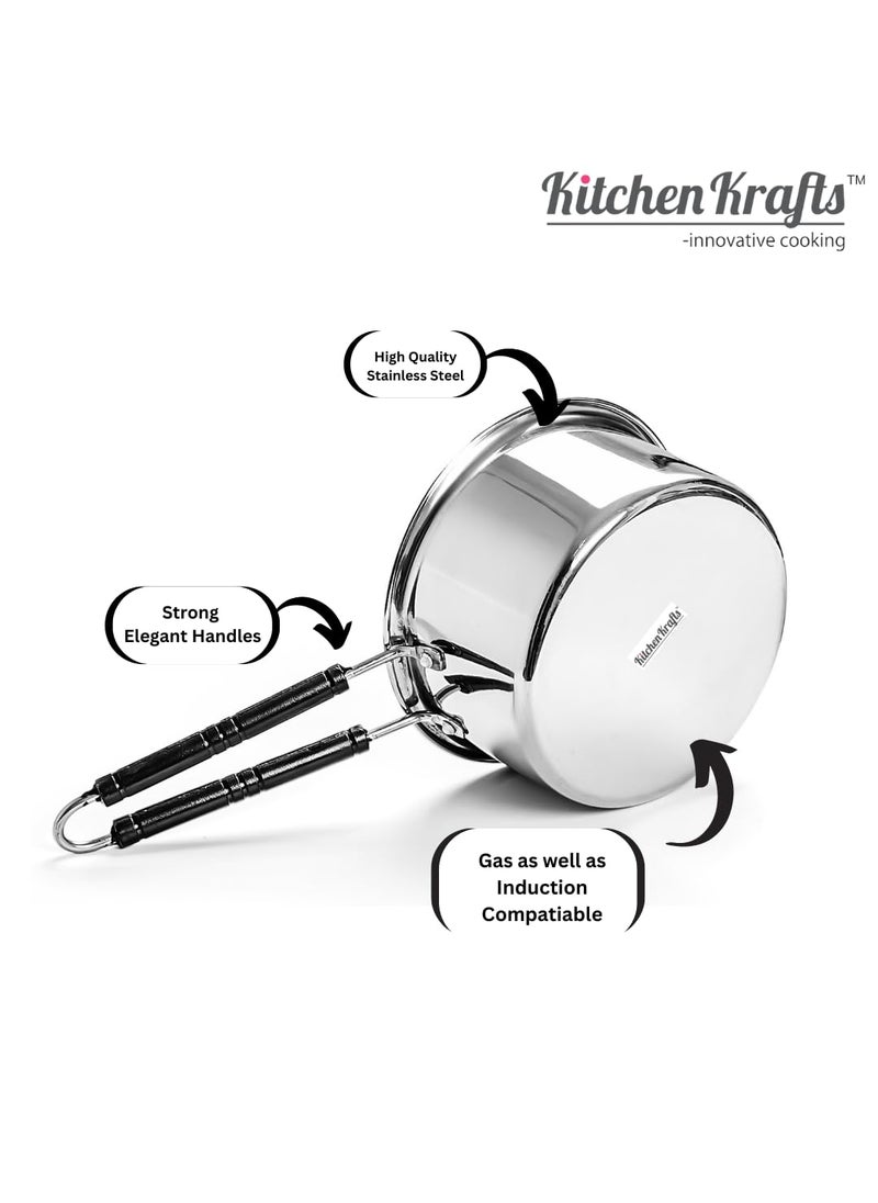Kitchen Krafts Stainless Steel 2pcs Plain Saucepan with Handle 16 18cm 1000 1500 ml