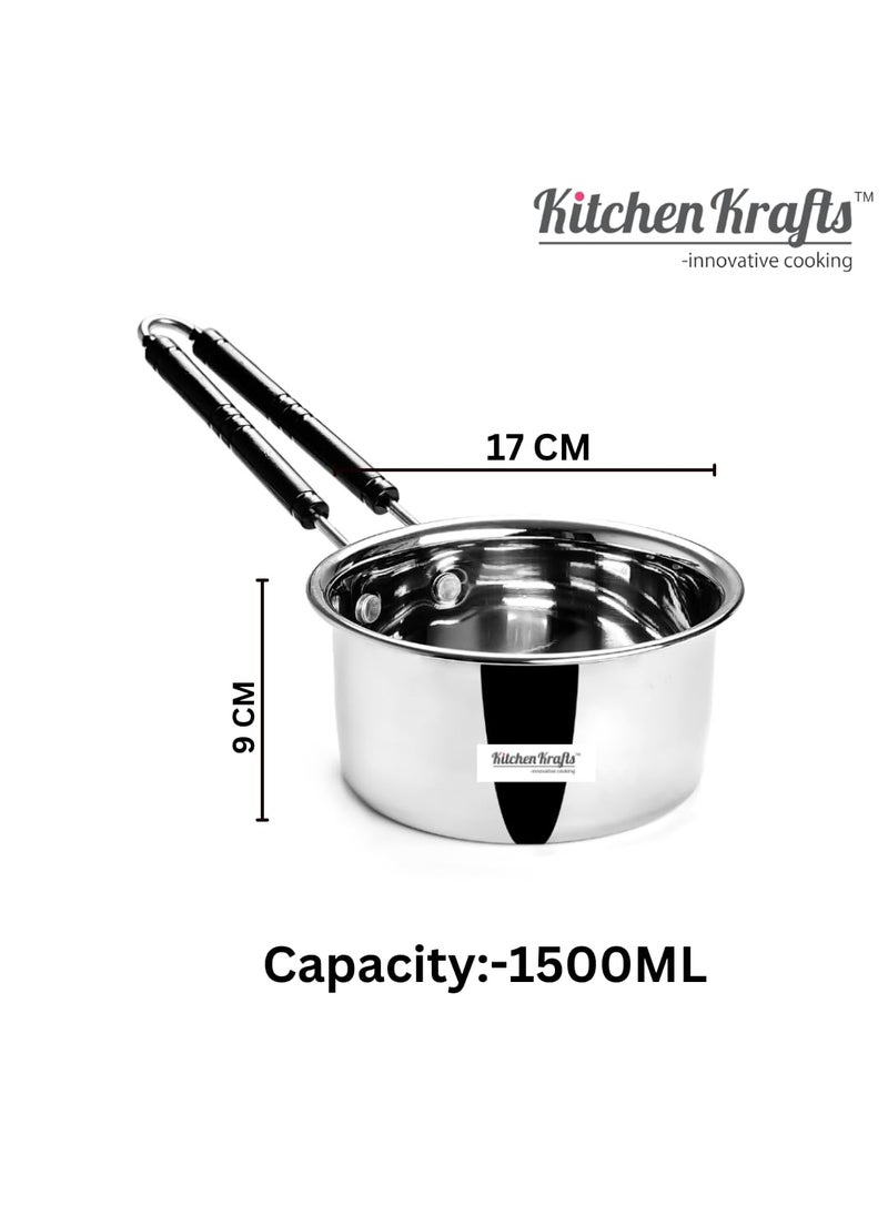 Kitchen Krafts Stainless Steel 2pcs Plain Saucepan with Handle 16 18cm 1000 1500 ml