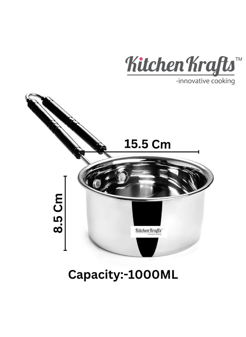 Kitchen Krafts Stainless Steel 2pcs Plain Saucepan with Handle 16 18cm 1000 1500 ml