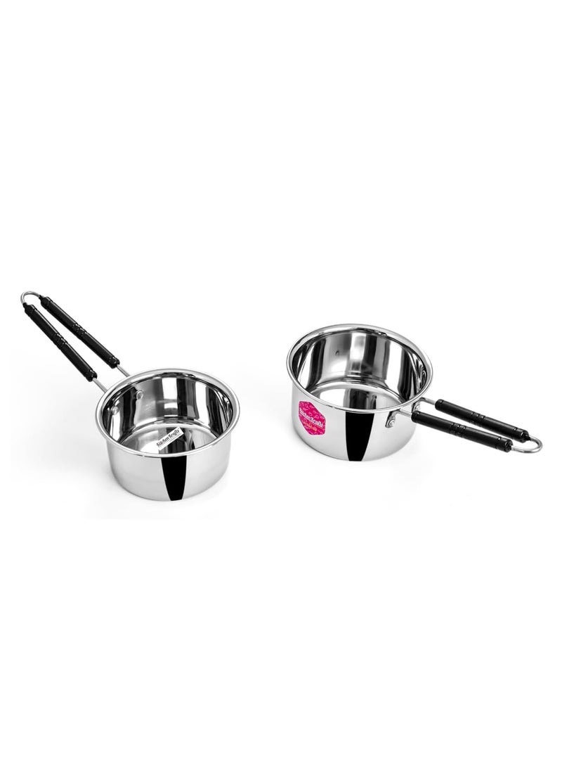 Kitchen Krafts Stainless Steel 2pcs Plain Saucepan with Handle 16 18cm 1000 1500 ml