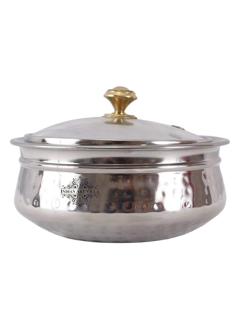 Indian Art Villa Stainless Steel Set of 4 Handi with Glass Lid 600 ML Each Serving Cooking Briyani Paneer Dishes Home Hotel Restaurant