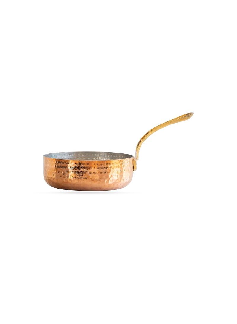 INDIAN ART VILLA Copper Cookware Round Pan with Hammered Design Brass Handle and Tin Lining 44 Inch Copper Pan for Cooking Serving Ideal for Traditional Modern Kitchen Use