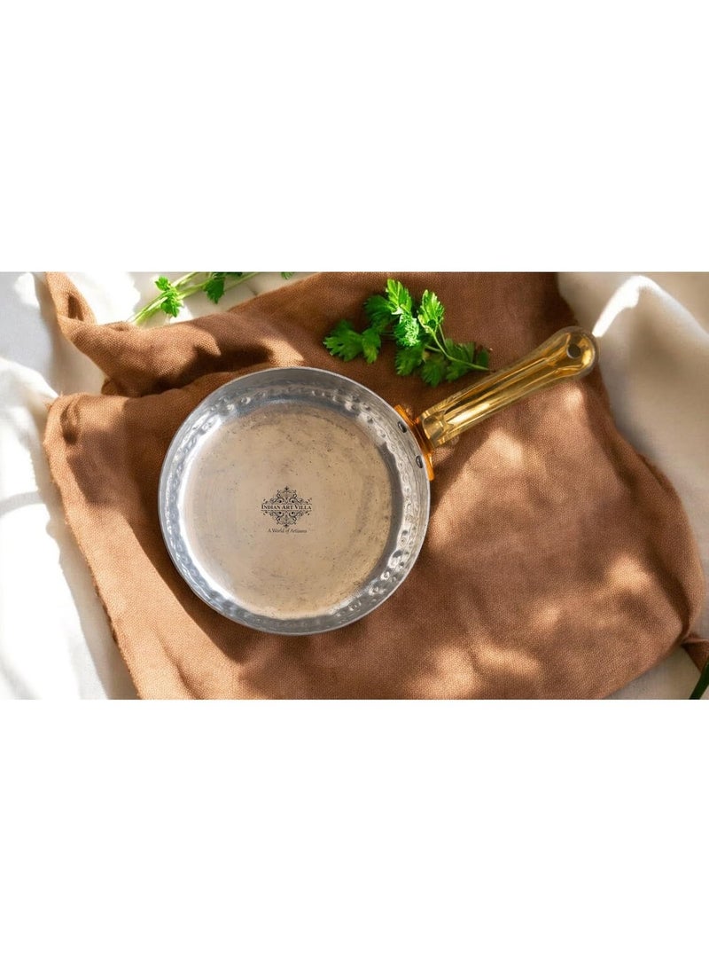 INDIAN ART VILLA Copper Cookware Round Pan with Hammered Design Brass Handle and Tin Lining 44 Inch Copper Pan for Cooking Serving Ideal for Traditional Modern Kitchen Use